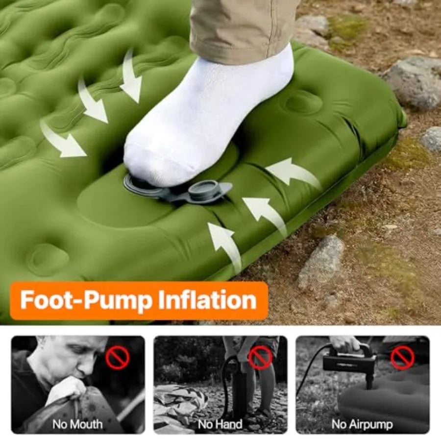 Sleeping Pad, Ultralight Inflatable Sleeping Pad for Camping with Pillow Built-in Feet Pump, 6" Extra-Thick Reinforced Camping