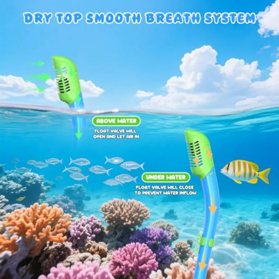Snorkeling Gear for,Kid Mask Fins Dry Top Snorkel Set, Youth Boys Girls Junior Age 6-14 Swimming Diving Swim Fins, Tempered Gla