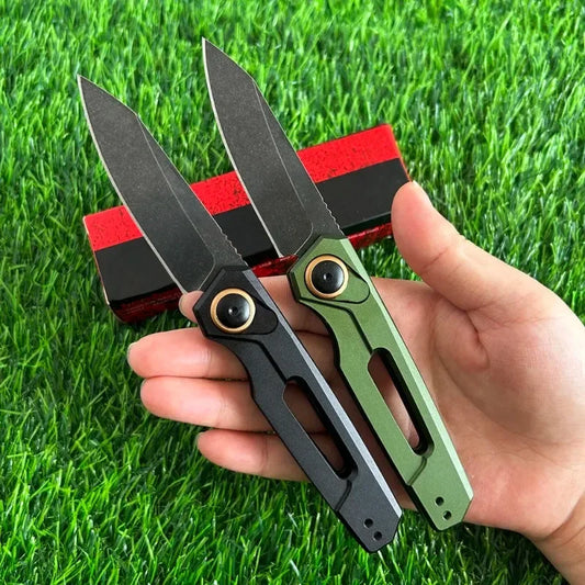 KS 7550 Launch 11 Folding Pocket Knife BlackWashed Tanto Blade Black / Green Aluminum Handles