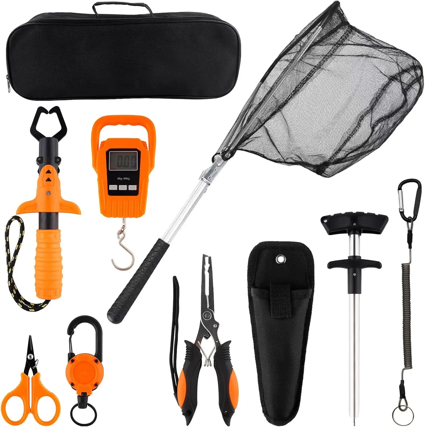 10Pcs Fishing Accessory Tool Set Foldable Landing Net Pliers Gripper Scale Scissors with Carry Bag Outdoor Angling Gift