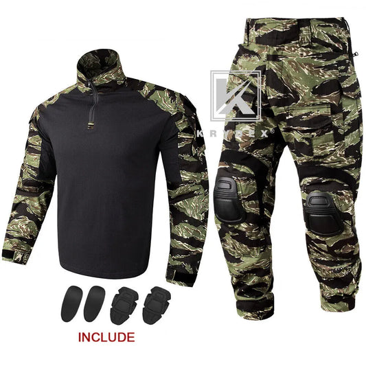 Camouflage Combat Uniform Clothing Hunting Hiking Tactical Shirt & Pants Suit Kit Tiger Stripe Camo