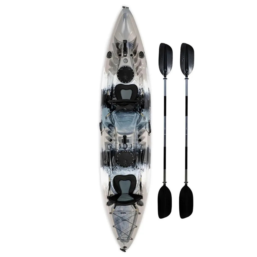 12.5ft Tandem Sit-On-Top Fishing Kayak for 2-3 Person, Padded Seats, Paddles, 6 Rod Holders & 600lb Capacity, Custom