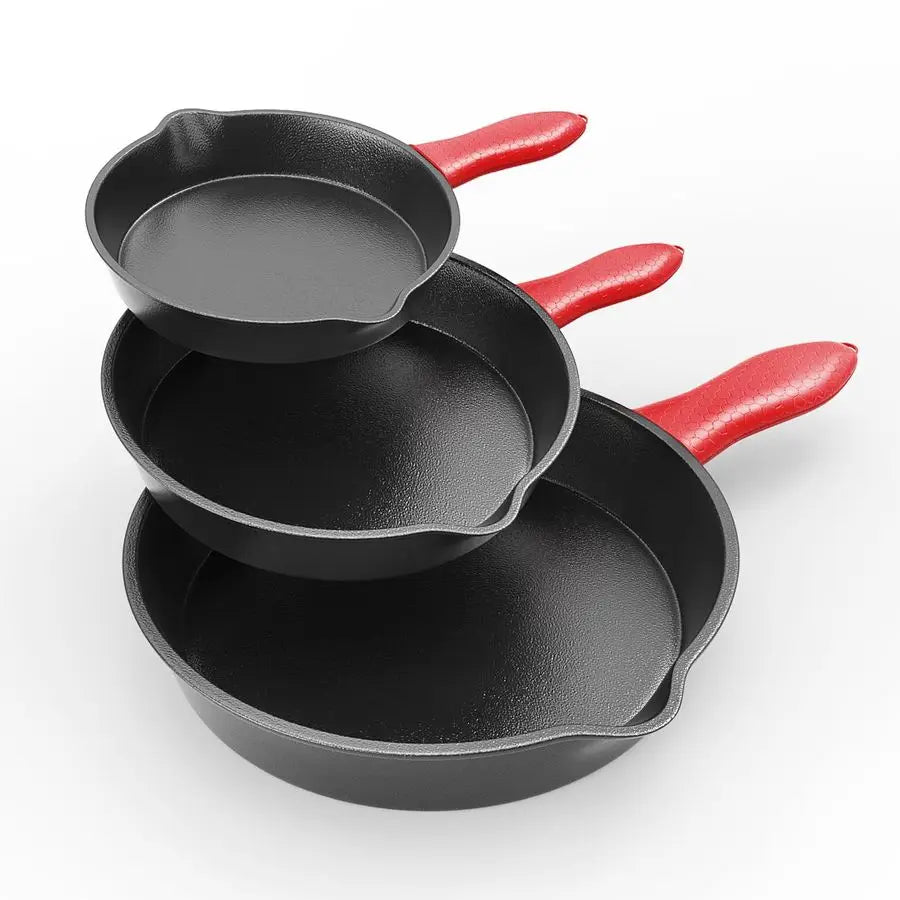 piece set, cookware set 6, 8, 10 Inches, for frying, saute, ampmore, easy use in the oven, stove, grill, or campfire, black, wit