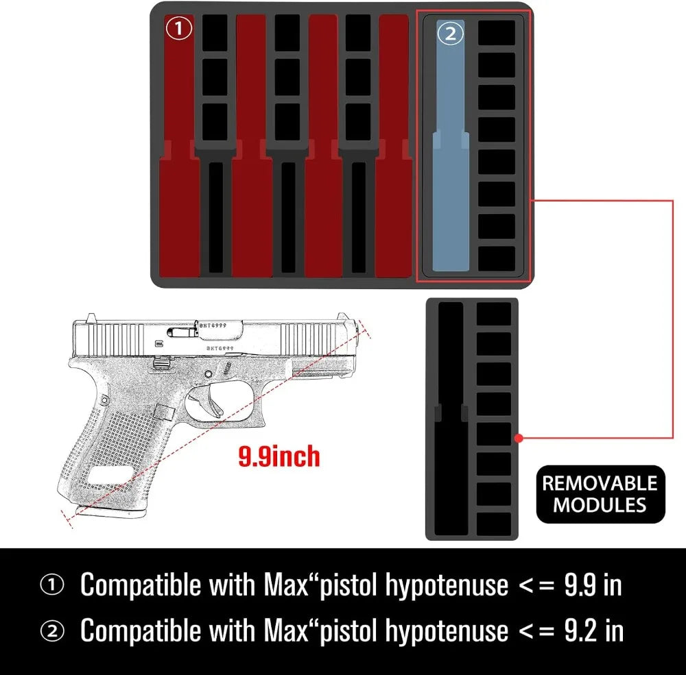 Multi Pistol Gun Case - Hard Shell, Waterproof, TSA Approved, Pre-cut Foam for Multiple Handguns & Magazines