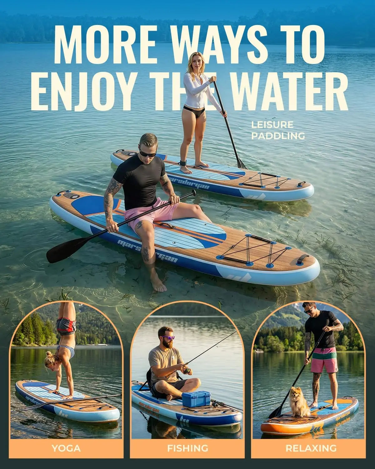 11-Foot by 34-Inch Inflatable Stand Up Paddle Board for Adults and Youth, Extra Wide with Non-Slip Deck and Removable Seat, Stable for 2-3 People, Perfect for Family Water Sports, Includes Premium Accessories