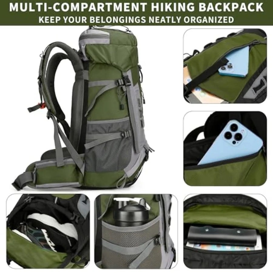 Hiking Backpack with Rain Cover Waterproof Camping Backpack Shoes Warehouse for Men Women Frameless