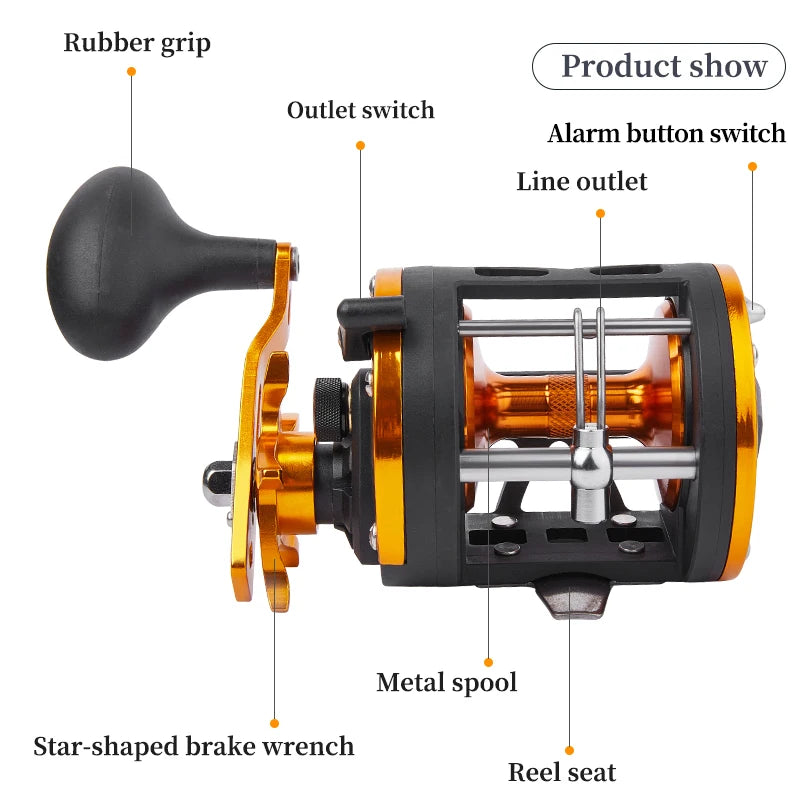 Trolling Drum Reel 33LB Max Drag 3.8:1 Gear Ratio Smooth Fresh Saltwater Fishing Reels for Sea Bass Catfish  Grouper Trout