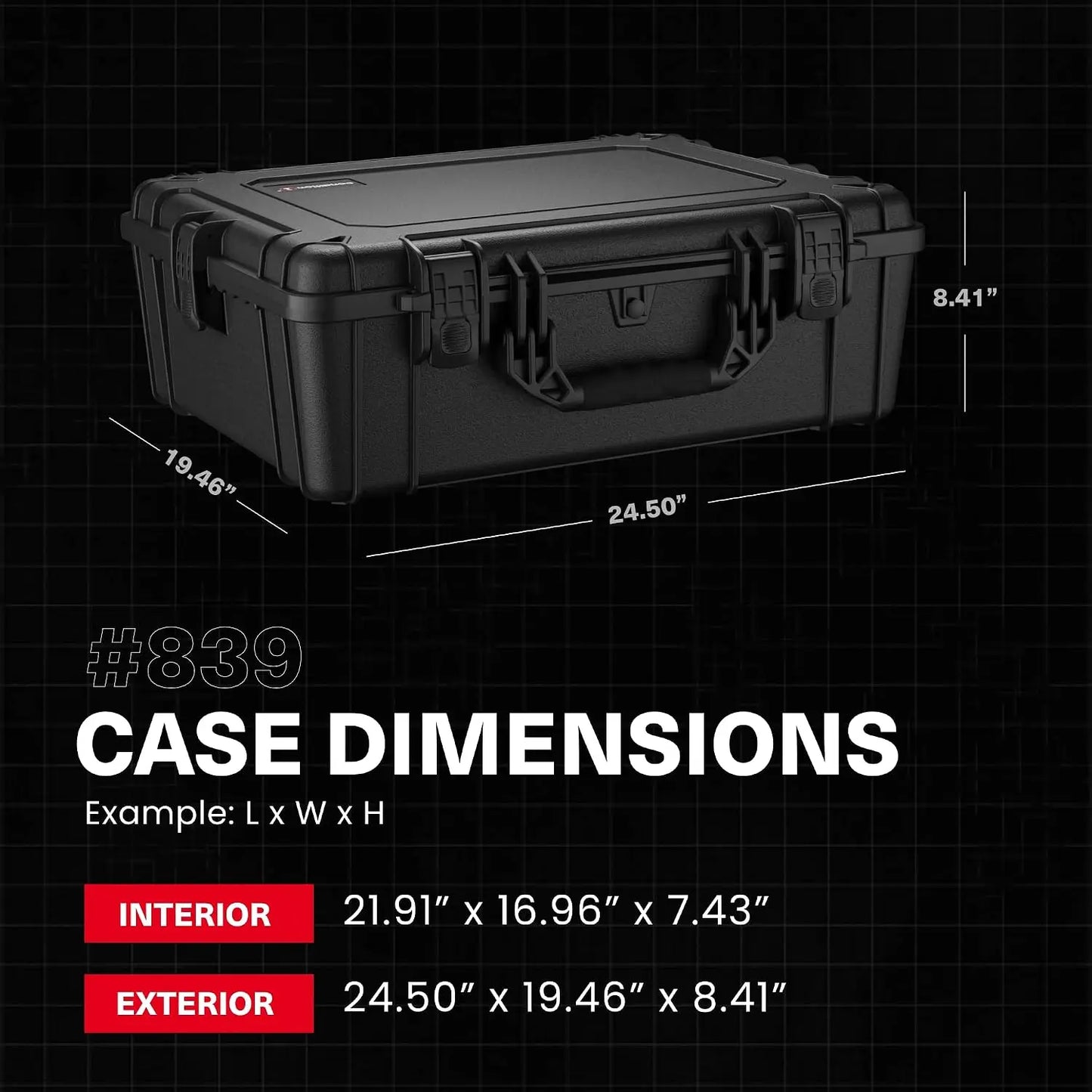 25" Large Waterproof Hard Case, Black, with Foam, Portable Protective Storage Box for Travel, Hunting, Military, Tactical, 24.5x19.46x8.41 in