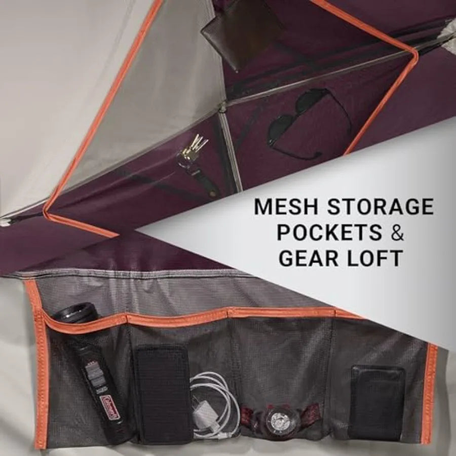 Skydome Tent for outdoor camping, polyester fabric, gray, 5-minute quick setup with 20 more headroom and weatherproof rainfly