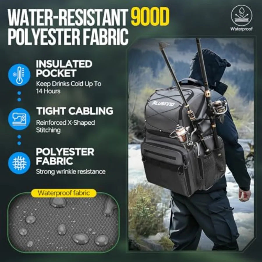 Cooler Fishing Backpack with Rod Holders 45L Large Water-resistant Fishing Tackle bag Store Fishing Gear Fishing Gifts for Men