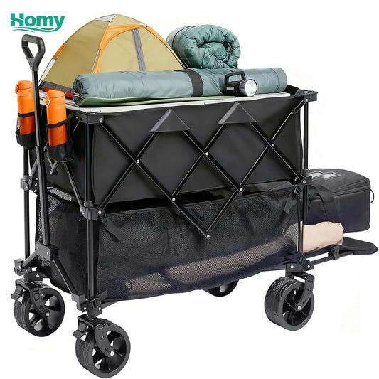200L Large Capacity Folding Double Decker Wagon with Brakes, 51" Extra Long Extender Cart, 400lbs Heavy Duty Collapsible Wagons
