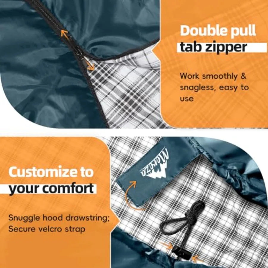 Flannel Sleeping Bag for Adults XL, Large Wide Sleeping Bags for Camping Mens Warm Cotton Sleeping Bag 4 Season Warm and Cool W