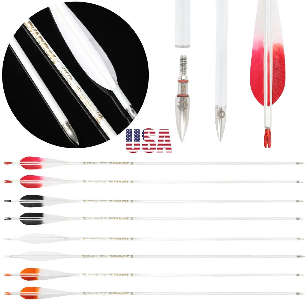 32inch Archery Pure Carbon Arrow 6pcs Arrows Spine 500 Shaft +/- 0.003 Recurve Compound Bow Hunting Shooting Target Arrows,6pcs