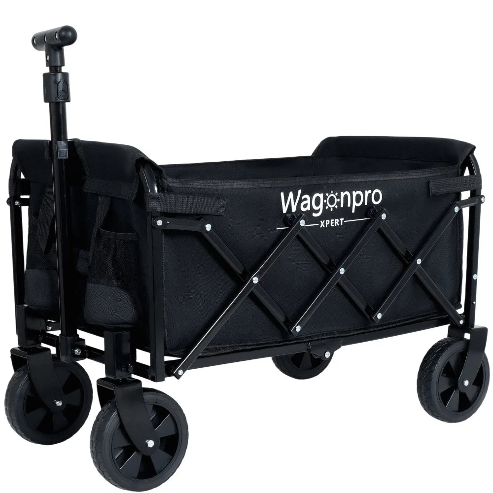 Collapsible Wagon with Wheels - 3 in 1 Lightweight Utility Camping Wagons Carts Expandable Dual-Layer Utility Wagon Carts with 100% Extra Space - 225lbs Grocery Cart for Camping, Shopping, Sports, Gardening, Fishing