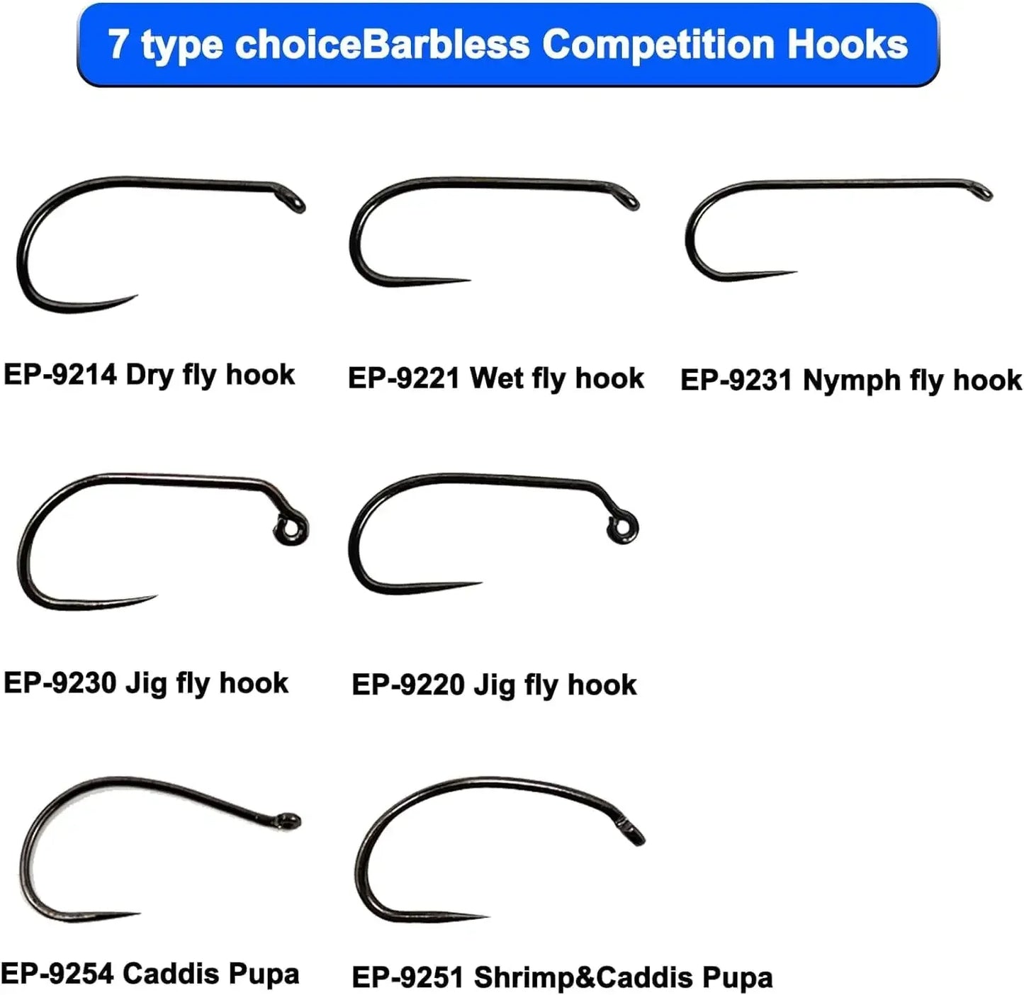 100pcs Barbless Fly Fishing Hooks Set with Free Mini Fly Box, Dry Nymph Shrimp Pupa Jig Hooks for Catch & Release
