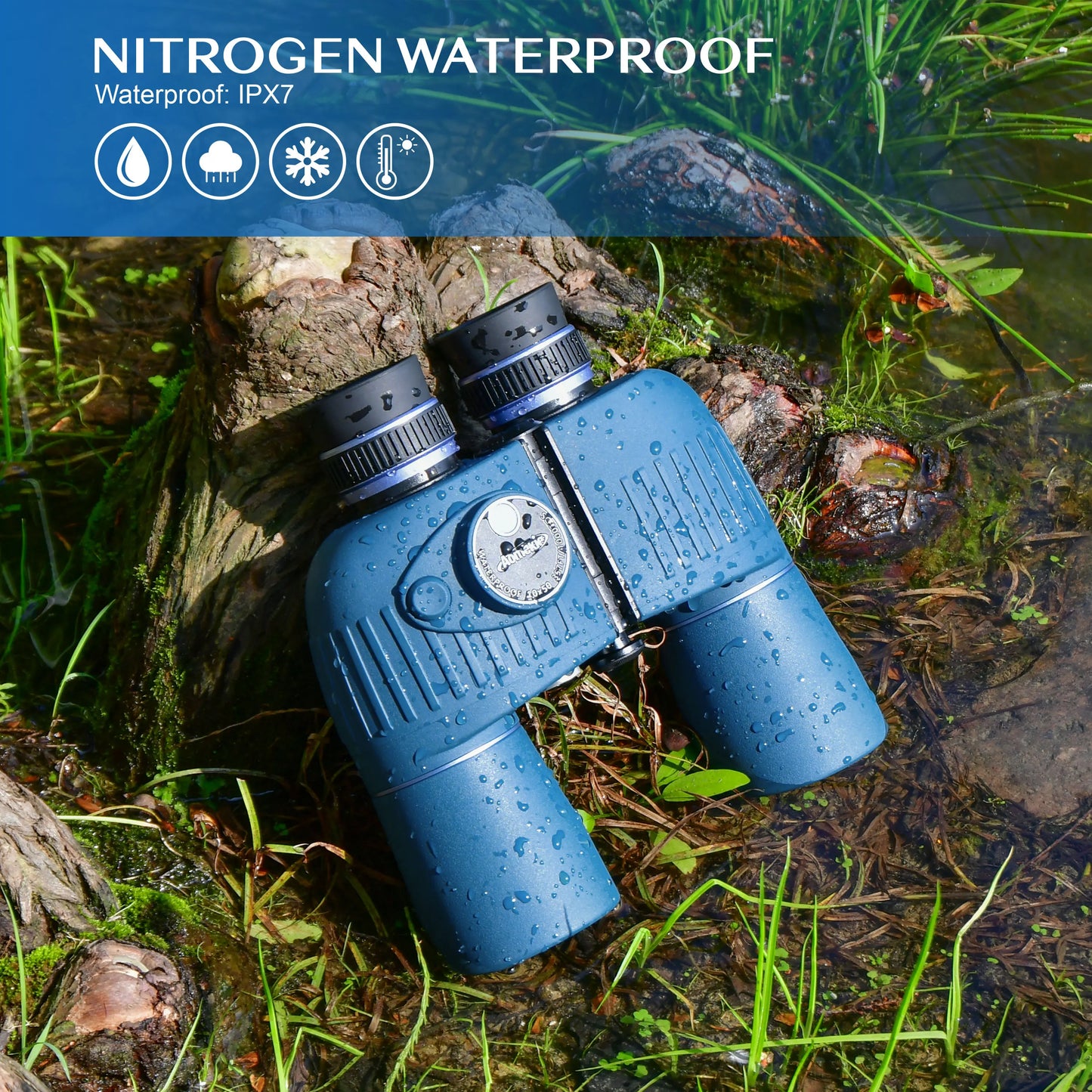 10X50 Marine Waterproof Binoculars for Adults with Illuminated Rangefinder Compass BAK4 IPX7 for Boating Hunting Fishing