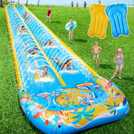 40FT Double Slip and Water Slides with 2 Bodyboards Giant Lawn Inflatable Water Slides for Adults Heavy Duty Backyard Extra Lon