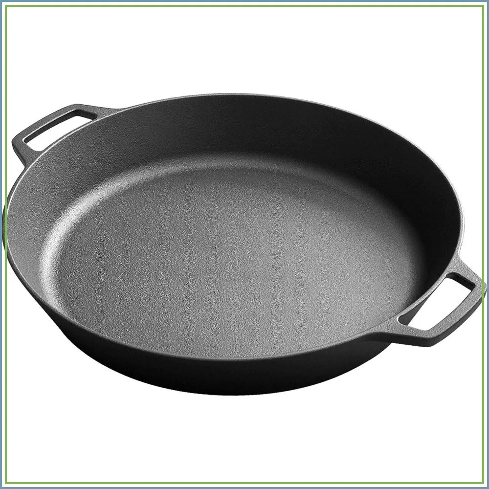 Pre-Seasoned 17 Inch Cast Iron Skillet, Dual Handle Camping Frying Pan, Pizza Pan, Oven Safe Cookware
