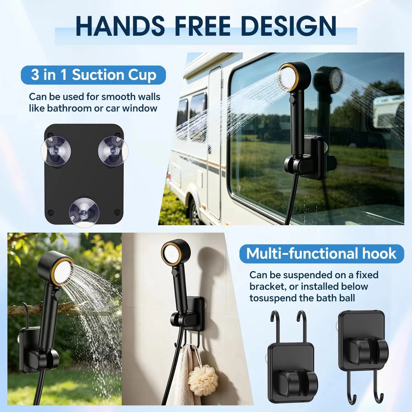8000mAh Portable Camping Shower Kit Rechargeable Waterproof Outdoor Pump with Intelligent LED Display for Travel Car Pet