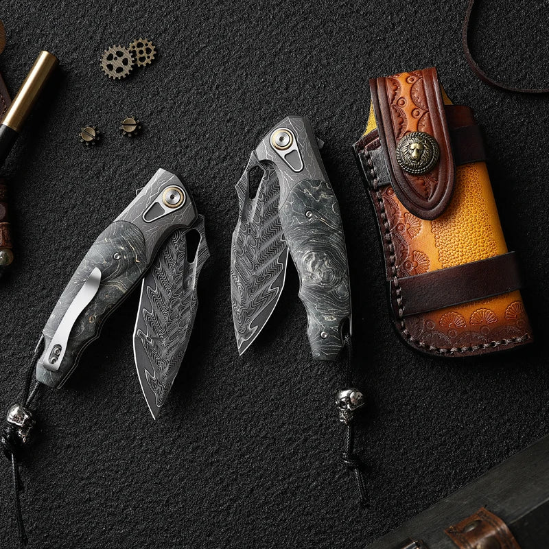 Faca dobrável para homem de alta qualidade, canivete de aço de Damasco, EDC Camping Hunting, Faca de aventura de alpinismo