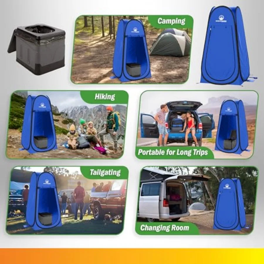 Portable Toilet for Adults with Pop Up Privacy Tent - Camping Toilet Travel Potty Bathroom Kit with Camping Shower Tent or Chan