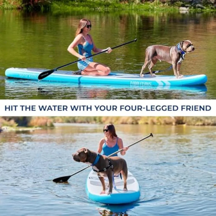 XL Inflatable Stand Up Paddle Board for Pets and Adults Extra-Wide Stable Design Gray/Blue EVA Non-Slip Deck Pad 440/485 lbs Ca