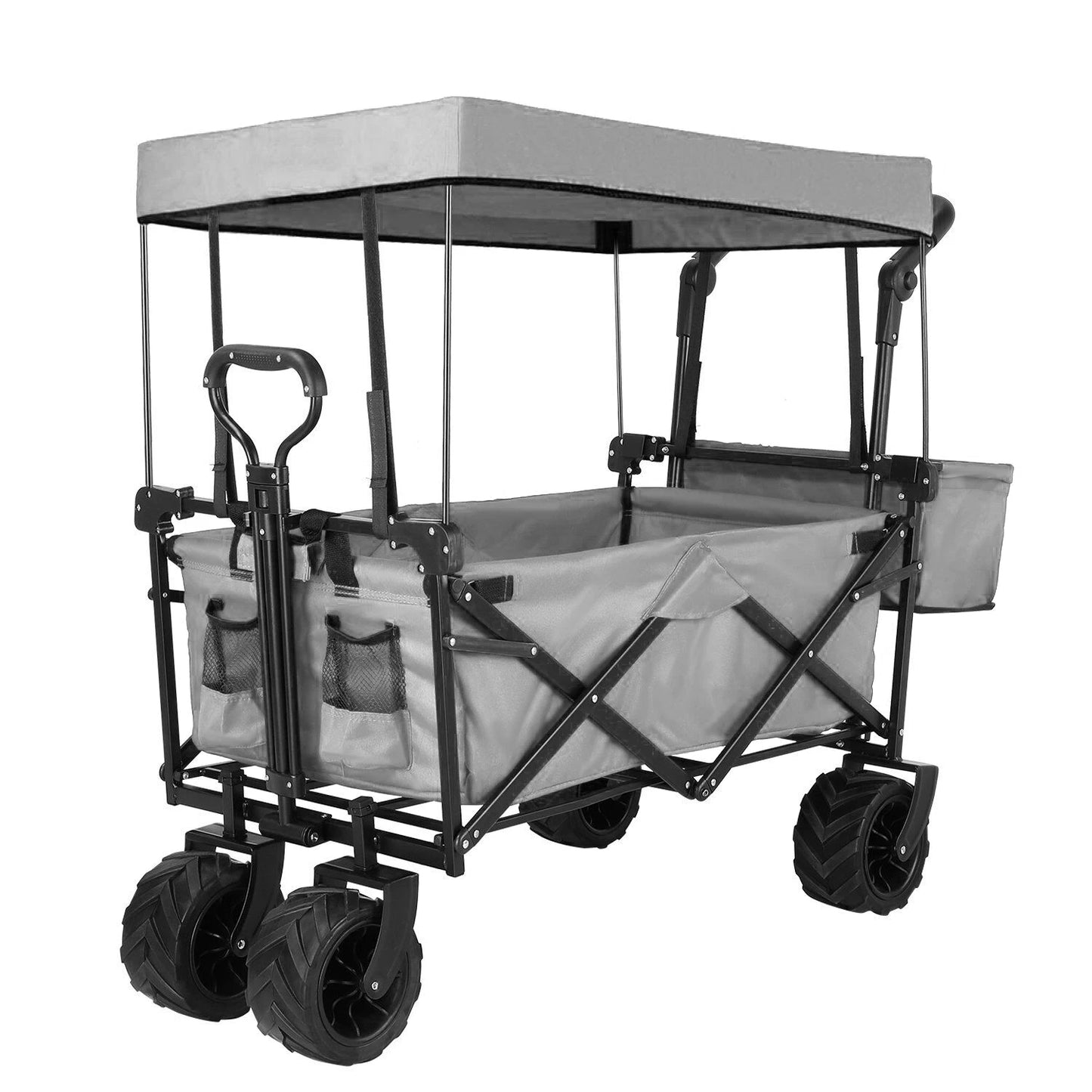 Foldable Caravan Folding Wagon Cart Garden Trolley with Detachable Canopy Portable Camping Beach Utility