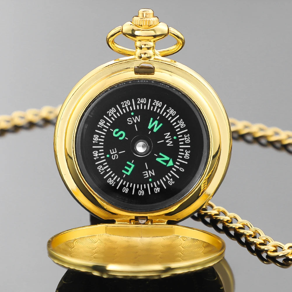 Vintage Golden Design Compass Pocket Watch Outdoor Camping Hiking Portable Pocket Brass Compass Navigation Women Men Gifts