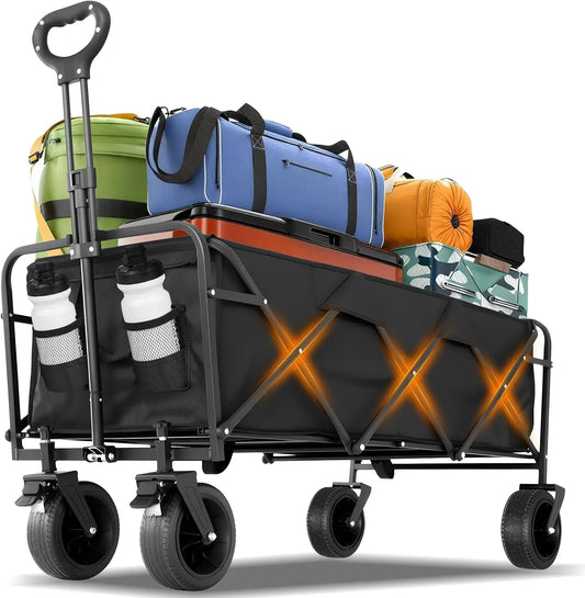 49" Foldable Wagon Cart, 440 LBS Capacity Heavy Duty with Wheels for Beach, Garden & Camping