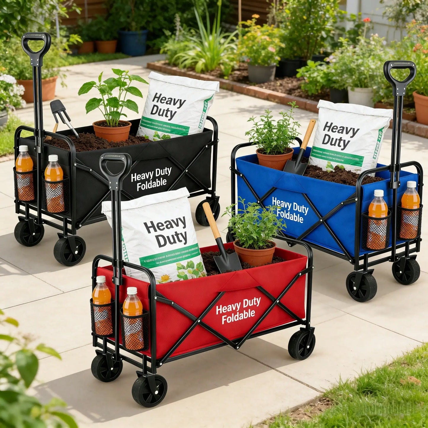 [680LBS Capacity]Heavy Duty All-Terrain Folding Wagon Cart, Large Capacity Multi-Use Utility Cart For Camping, Yard,, Shopping & Outdoor Gear Transport, Black Compact Foldable Storage Cart