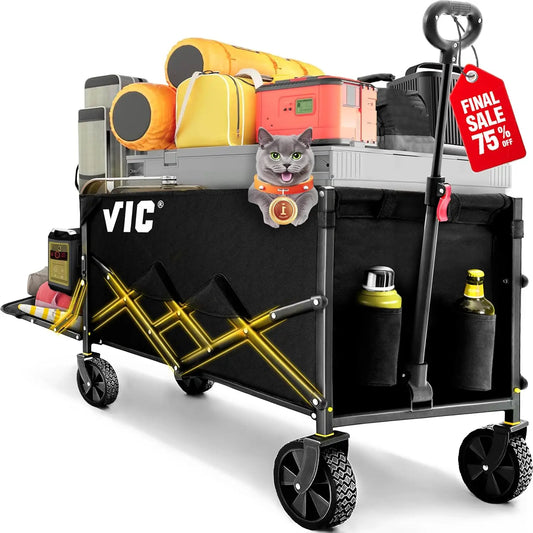 Collapsible Folding Wagon 440LBs Extra Long Extender Wagon Cart Beach Wagons Cart Heavy Duty 170L Foldable Utility Grocery Car w