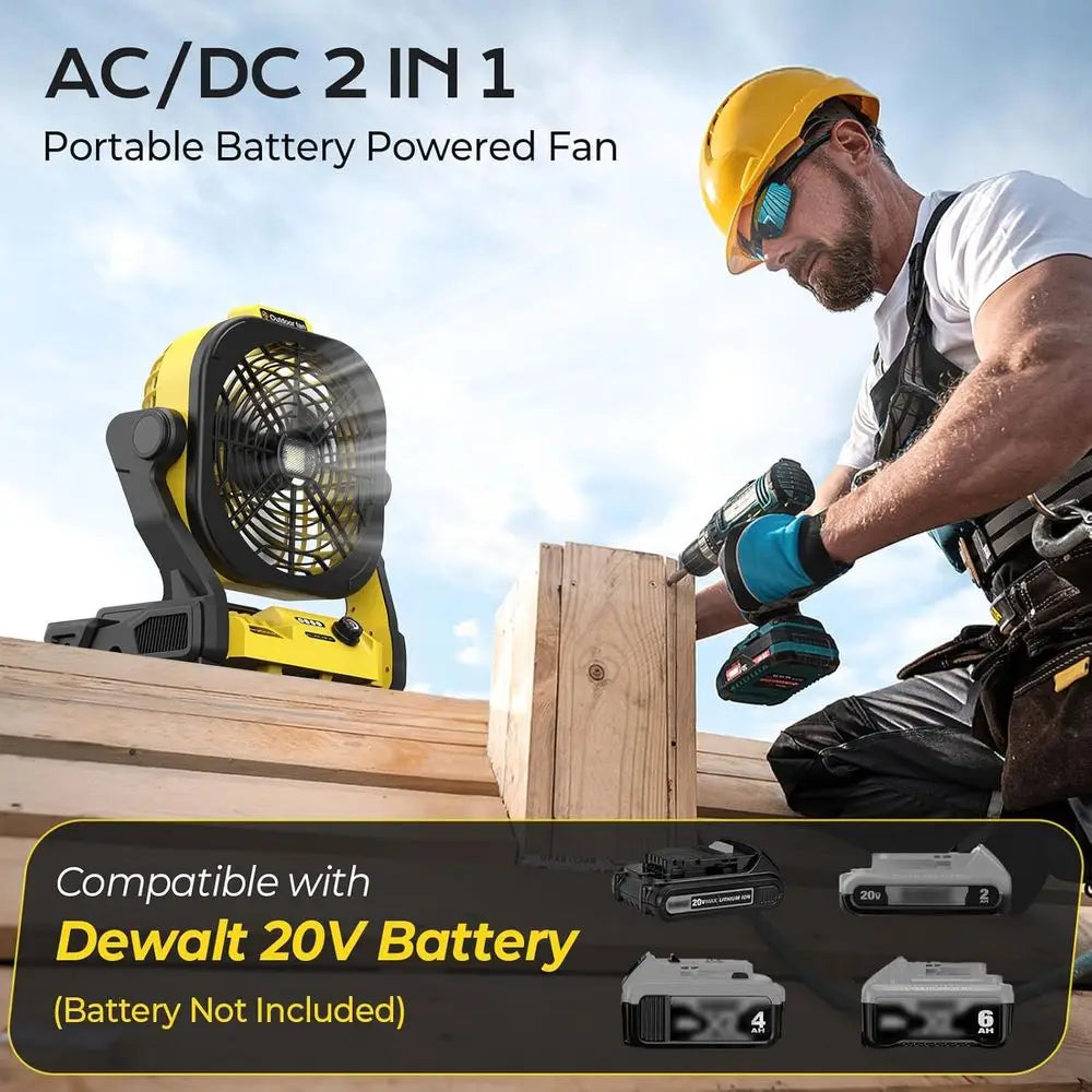 Portable 20V Max Battery-Powered Tool with AC Adapter, LED Lights, 4 Speeds, Hook, and Cordless/Camping/Battery Options for Outd