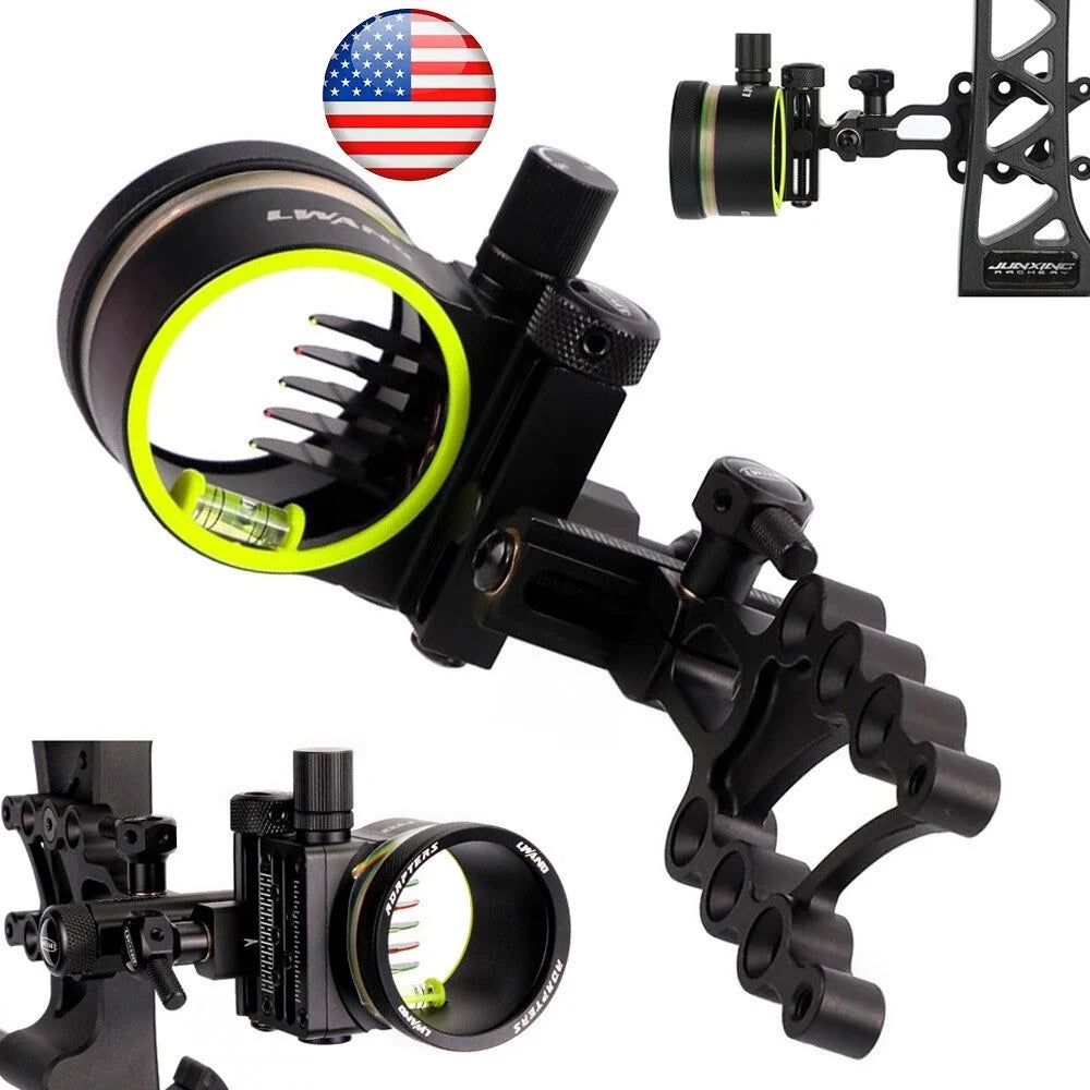 5 Pin Compound Bow Sight 0.019" Fiber Optic Adjustable Alloy Right Hand for Hunting Target Shooting Outdoor Practice Accessories