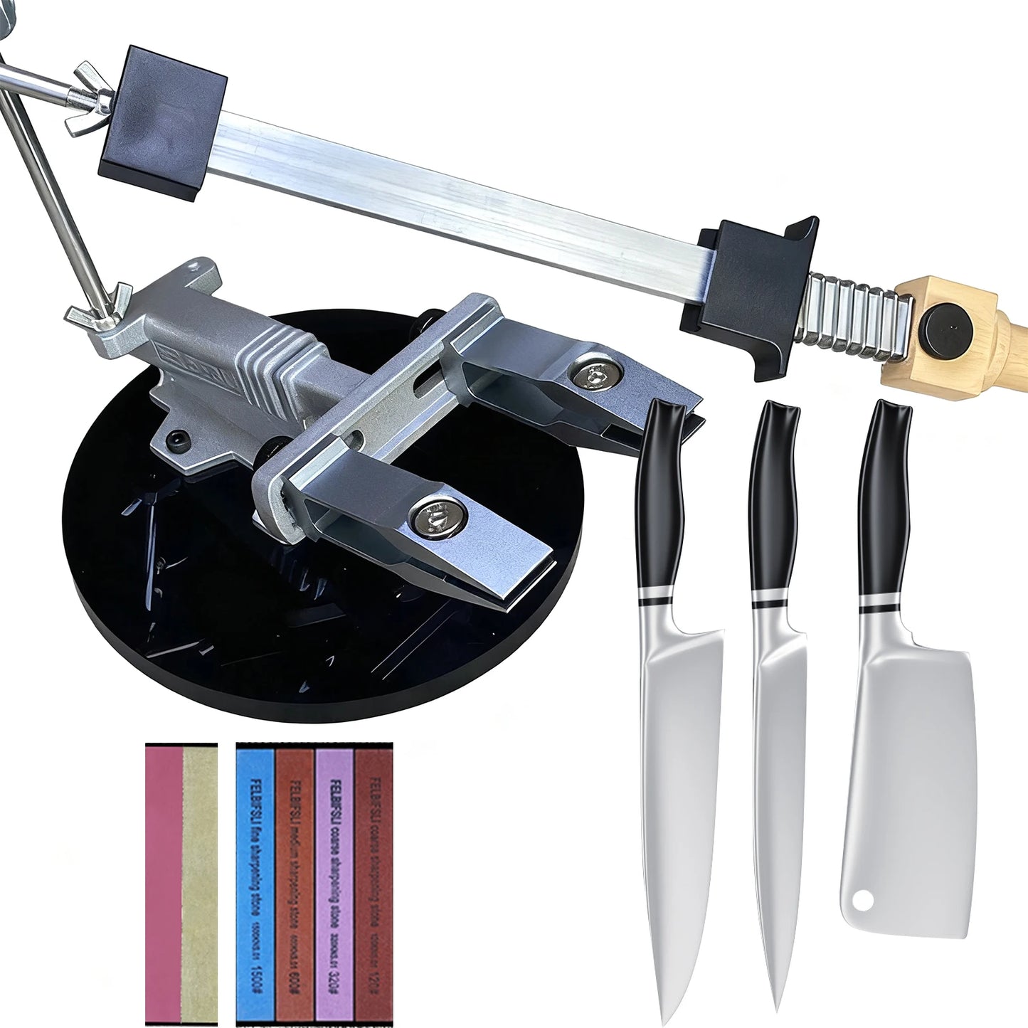 Fixed Knife Sharpener with 3 Whetstones Knife Sharpening Kit Kitchen Grinding System Kitchen Knife Accessories