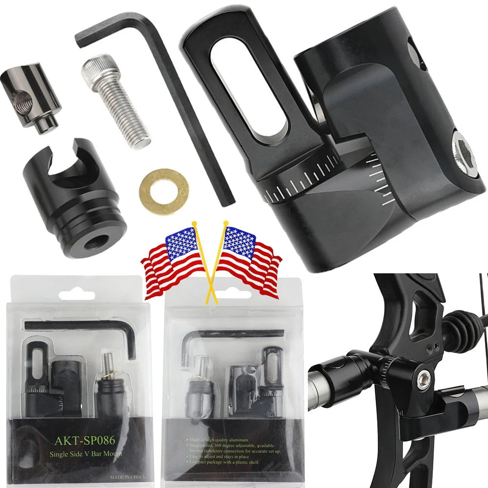 Archery V-Bar Stabilizer Connector Single Side Adjustable for Compound Bow Hunting Target Shooting Practice