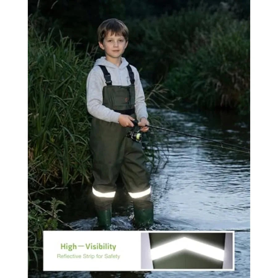 HISEA Chest Waders with Boots, Youth Waterproof Fishing Wader, PVC Waders for Toddler with Reflect Safety Band