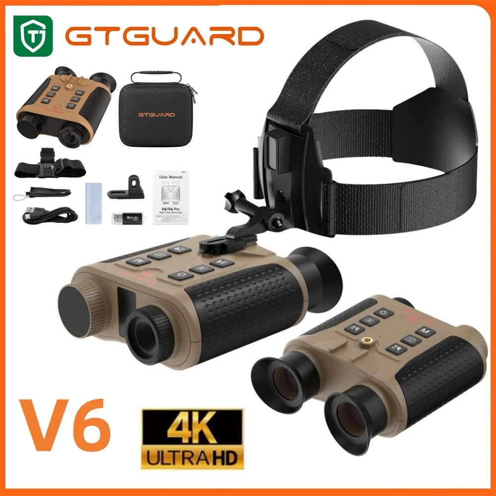 GTGUARD V6 4K 8X Digital Zoom Night Vision Binoculars for Adults,Head Mounted Tactical Helmet Night Vision Goggles for Outdoor Hunting