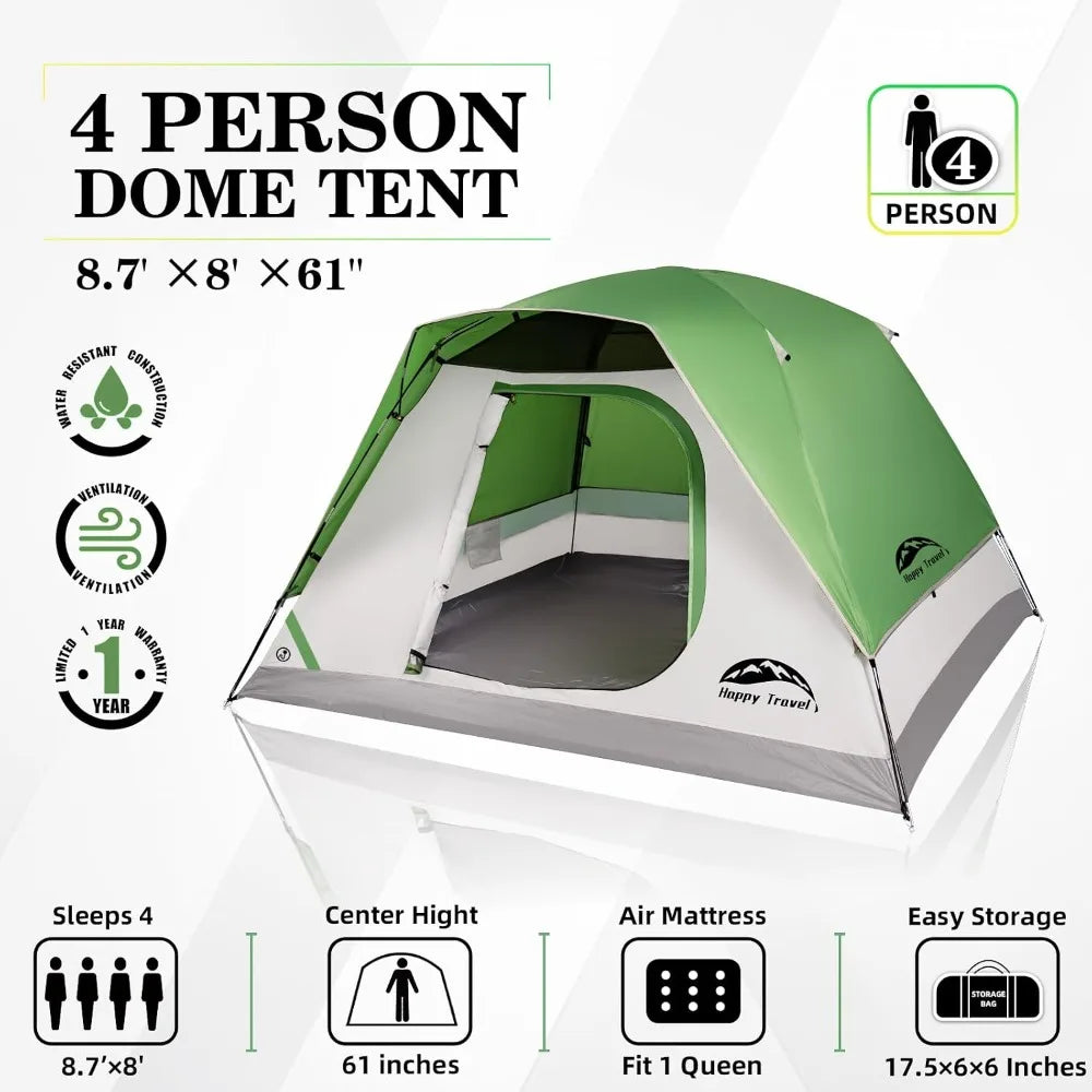 4/6 Person Dome Tent, Waterproof, Easy Setup, Portable for Camping & Hiking