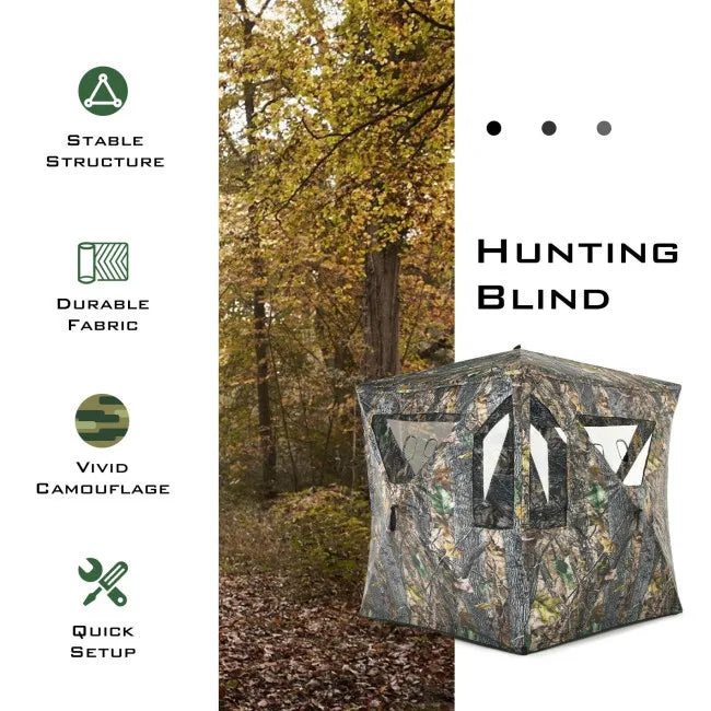 3 Person Portable Hunting Blind Pop-Up Ground Tent W/ Gun Ports & Carrying Bag