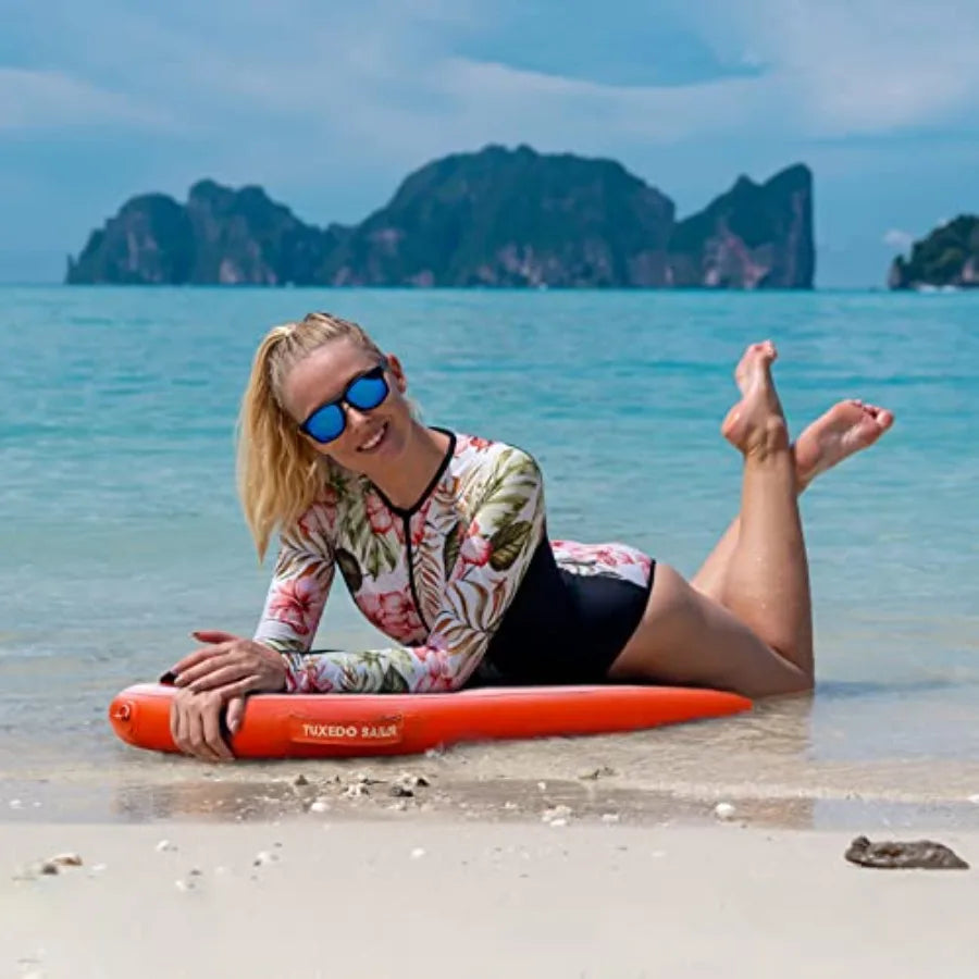 Inflatable Bodyboard - Beach Surf Board - Ultra Lightweight PVC Core Body Board for Beach and Pool, with Wrap Wrist Straps, Fol
