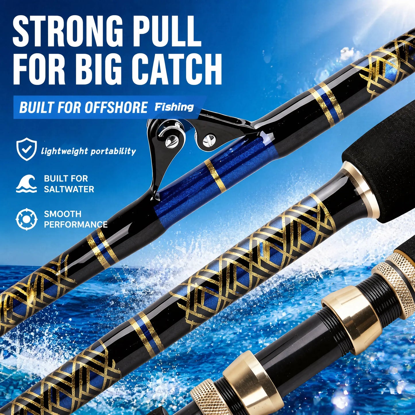 Portable boat fishing tow rod, tuna boat fishing rod, deep-sea fishing tow rod, spliced two-stage fishing rod