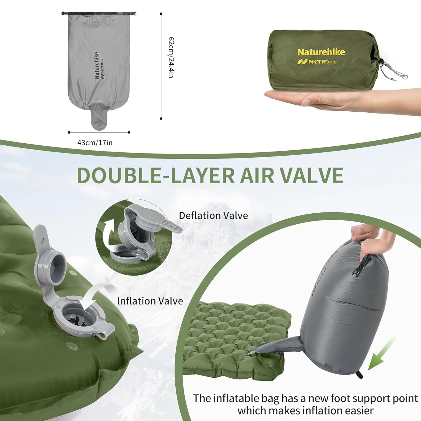 Naturehike Ultralight Sleeping Pad Insulated Inflatable Sleeping Pad R4.6 Inflatable Air Mat 4 Seasons Outdoor Camping Air Mattress