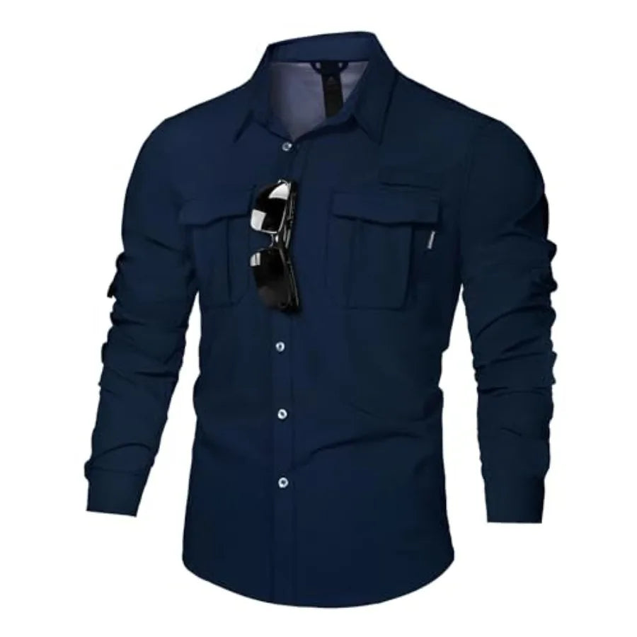 Haimont Men's UPF50+ Sun Protection Fishing Shirts Hiking Travel Shirts Button Down Long Sleeve Shirts with Pockets