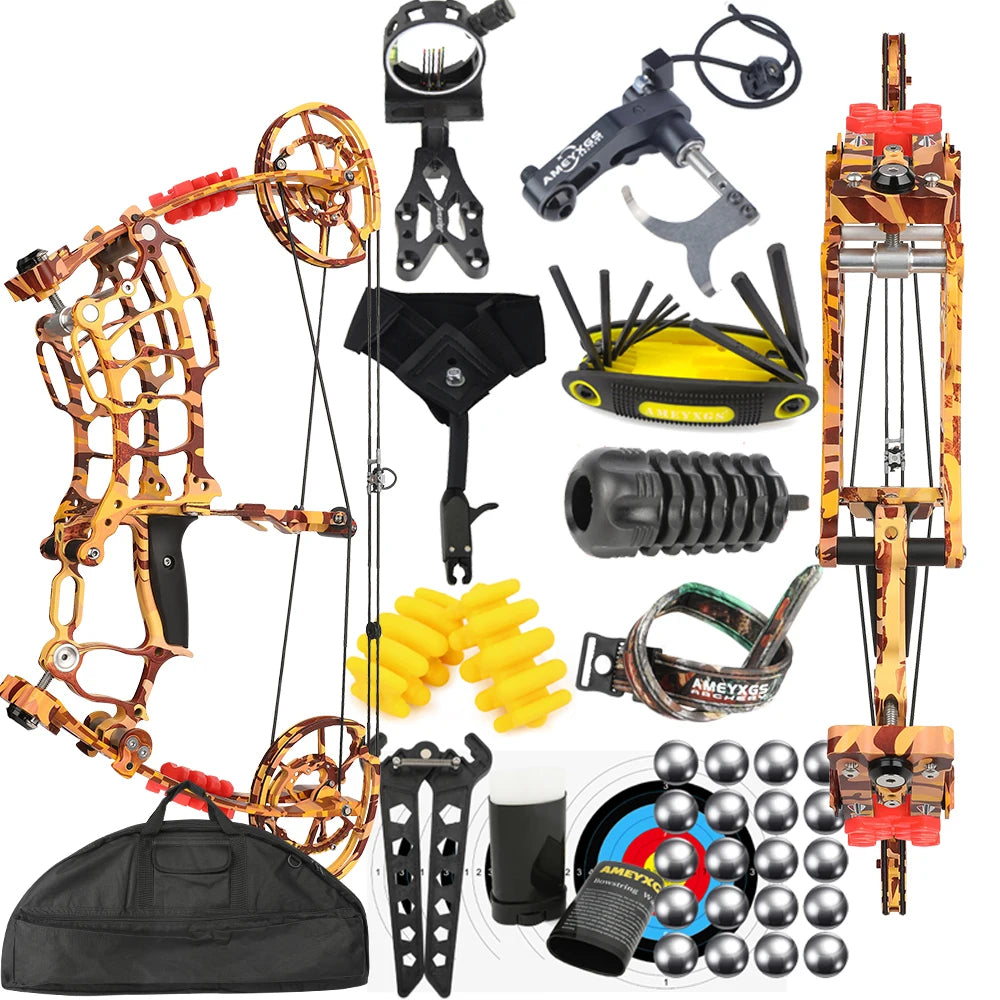Compound Dual-use Bow 30-60lbs 19" Axle 420FPS 80% Let-off Right Hand for Hunting Steel Ball Shooting Target Practice