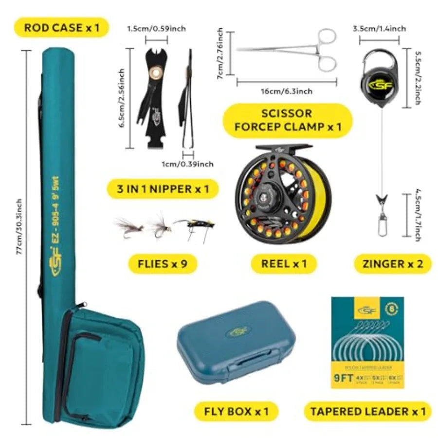 Fly Fishing Rod Combo Starter Kit Semi Gloss Green Jade Finish 24T Carbon Fiber Trout Travel Fly Rod with Reel, Fly Rod case, F