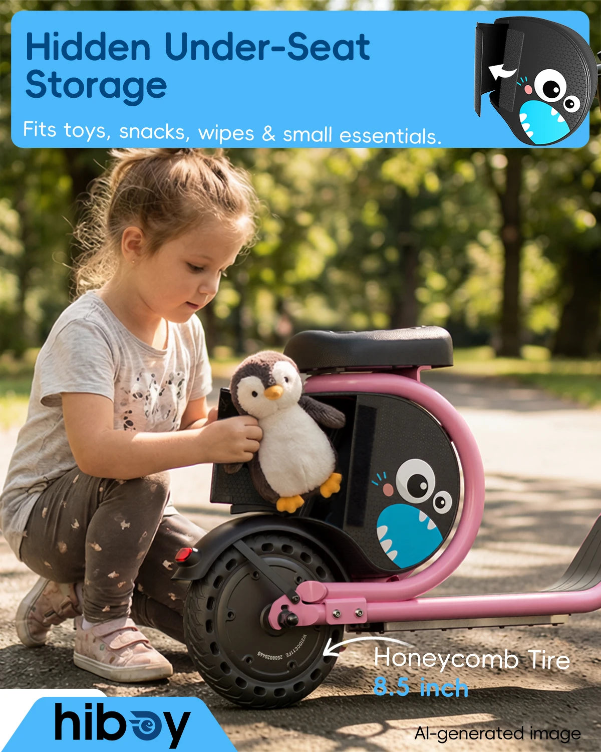Hiboy Joyhaul Electric Scooter for Kids 4-10 Years, 100W Brushless Motor, 5 Miles Range 56Wh Battery, LED Neon Lights & Under-Seat Storage, Front Drum Brake Safety, Lightweight Foldable for Boys Girls