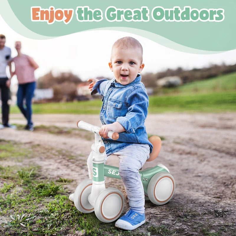 SEJOY Baby Balance Bike, 4-Wheel Ride-On Toy for Ages 12-36 Months – First Bike & Toddler Bike for 1 Year Old Boys & Girls, First Birthday Gift