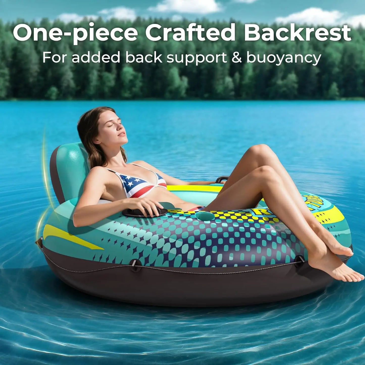 2-Pack 53" Heavy-Duty River Tubes for Adults, Inflatable Raft with Cup Holders, Backrest, Handles & Grab Rope, 360Lb Capacity