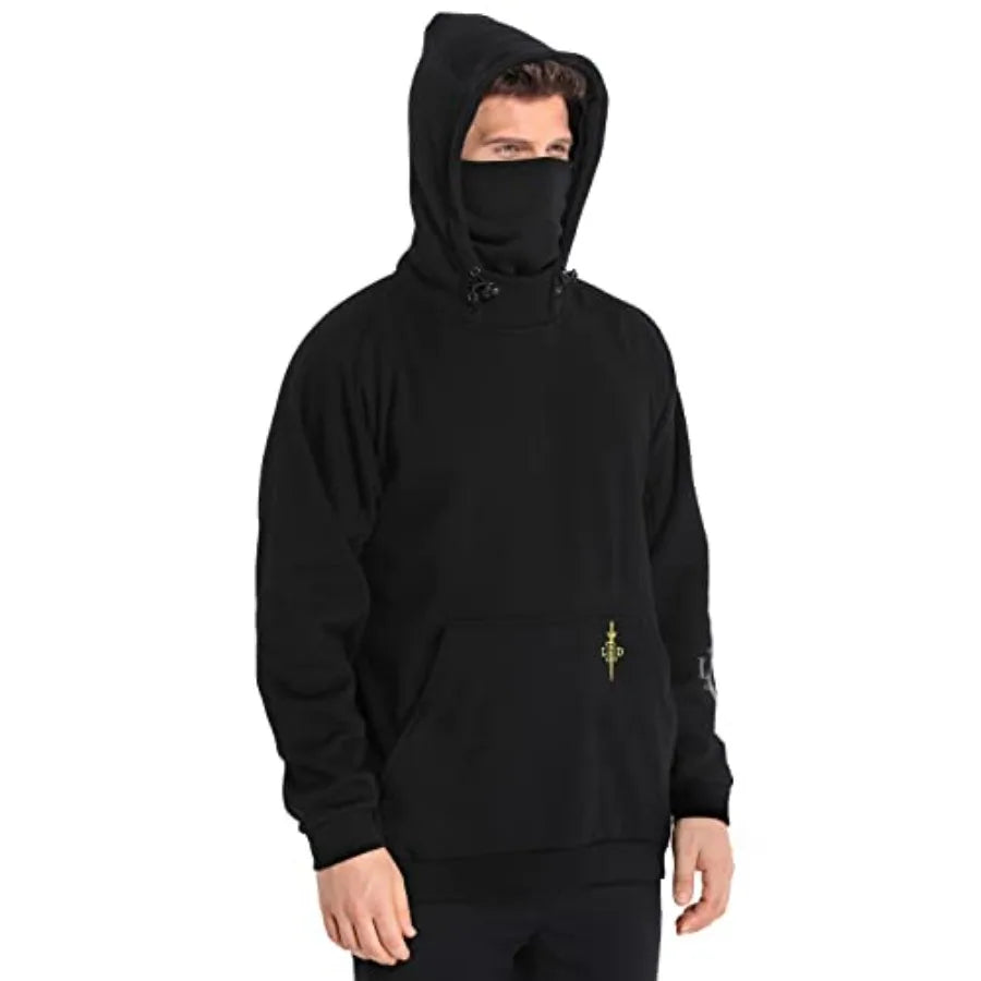 LRD Fleece Hoodie with Mask for Men Built in Gaiter Tactical Fishing Sweatshirt