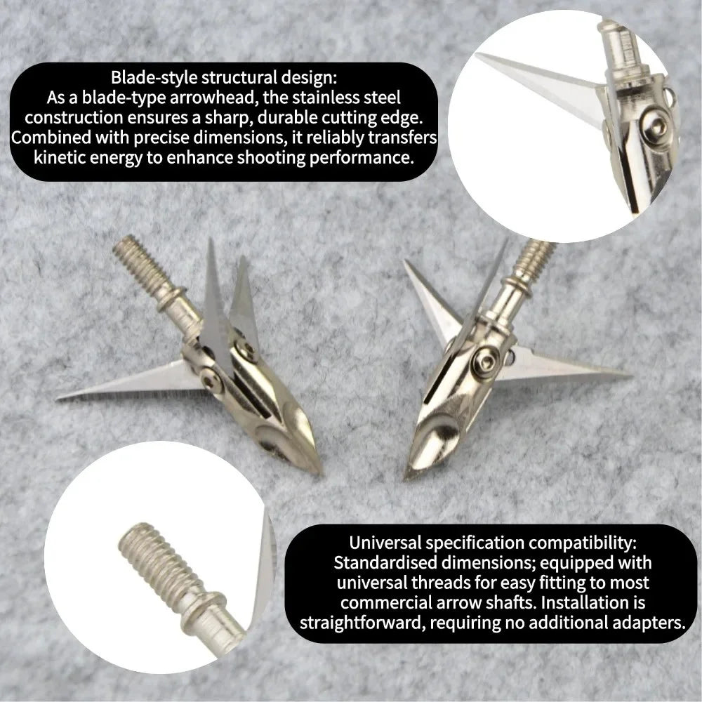 Hunting Broadheads 12pcs 3 Blade Stainless Steel 100 Grain Screw-in Points for Compound Recurve Bow Target Practice